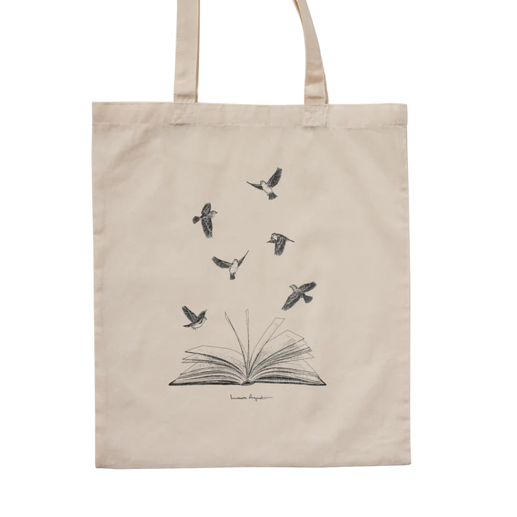 Totebag pájaros y libro abierto