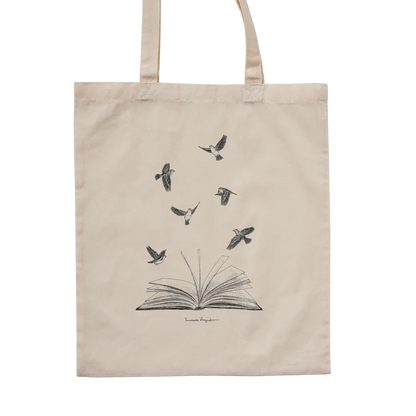 Totebag pájaros y libro abierto