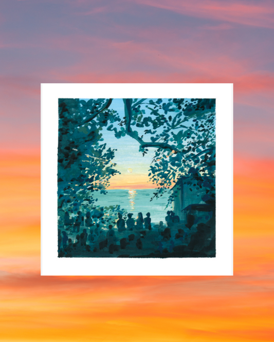 Lámina Cuadrada Atardecer entre árboles