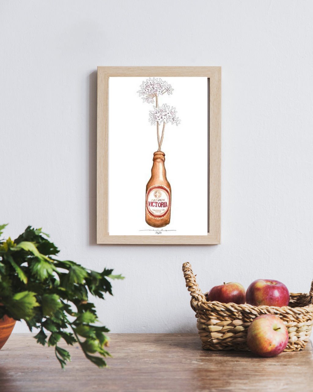 Lámina Botellín Victoria con flores biznaga