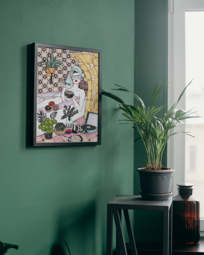 Lámina A4 Mujer en la bañera con cereales