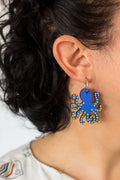 Pendientes Pulpo azul con lunares amarillos