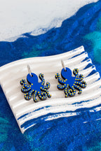 Pendientes Pulpo azul con lunares amarillos
