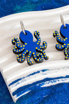 Pendientes Pulpo azul con lunares amarillos