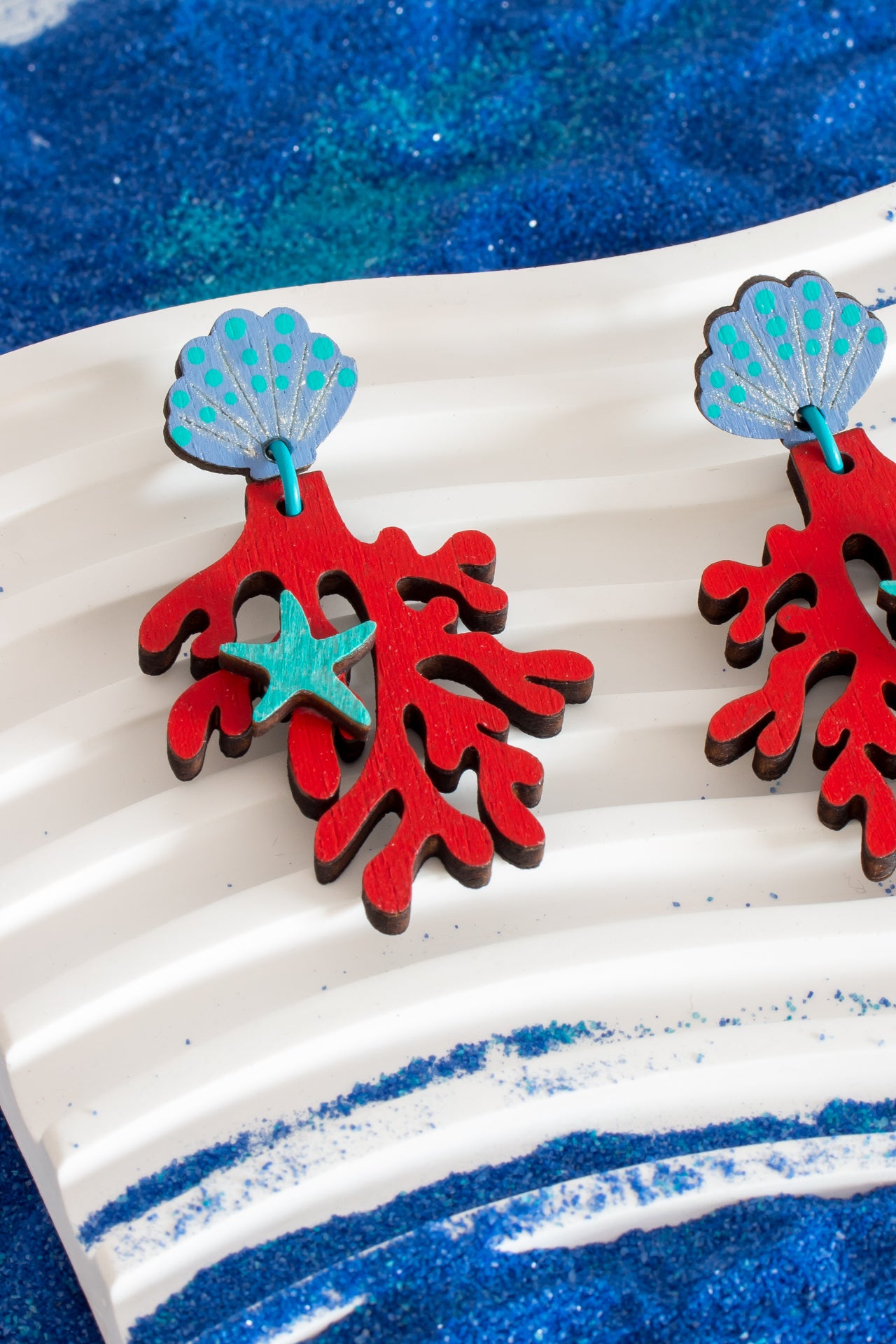 Pendientes Coral rojo y conchita