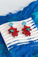 Pendientes Coral rojo y conchita