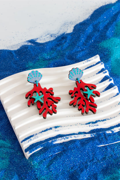 Pendientes Coral rojo y conchita