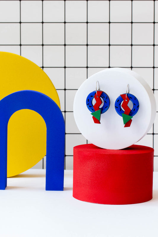 Pendientes aros azul y triángulo verde