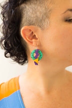 Pendientes aros turquesa y triángulo amarillo