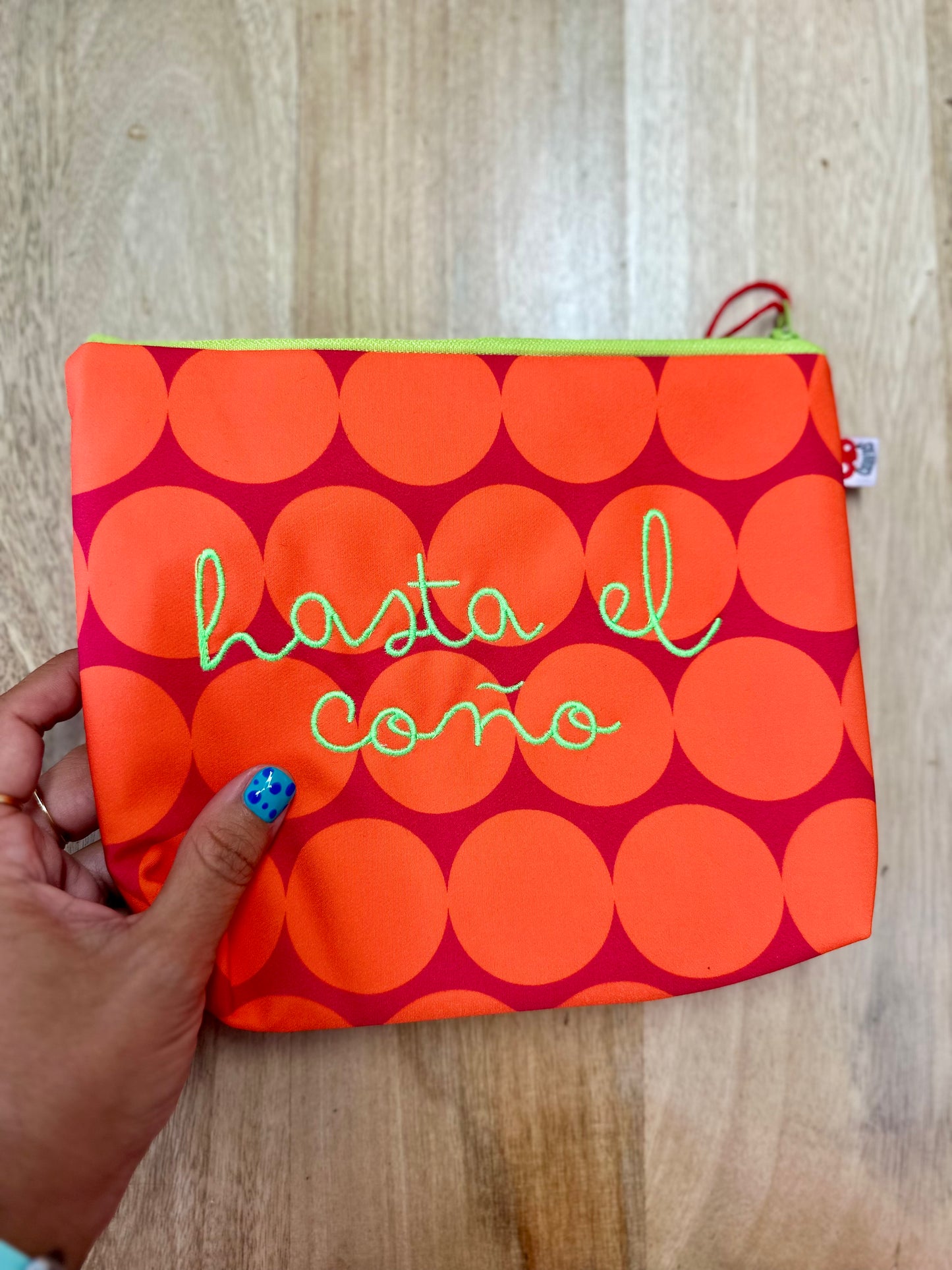 Naranja lunares grandes letra verde - Hasta el coño - Neceser