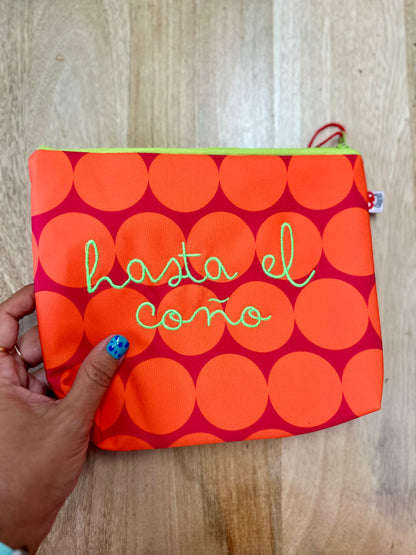 Naranja lunares grandes letra verde - Hasta el coño - Neceser