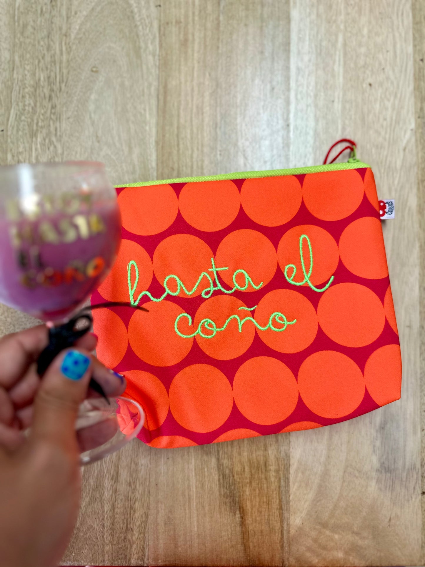 Naranja lunares grandes letra verde - Hasta el coño - Neceser