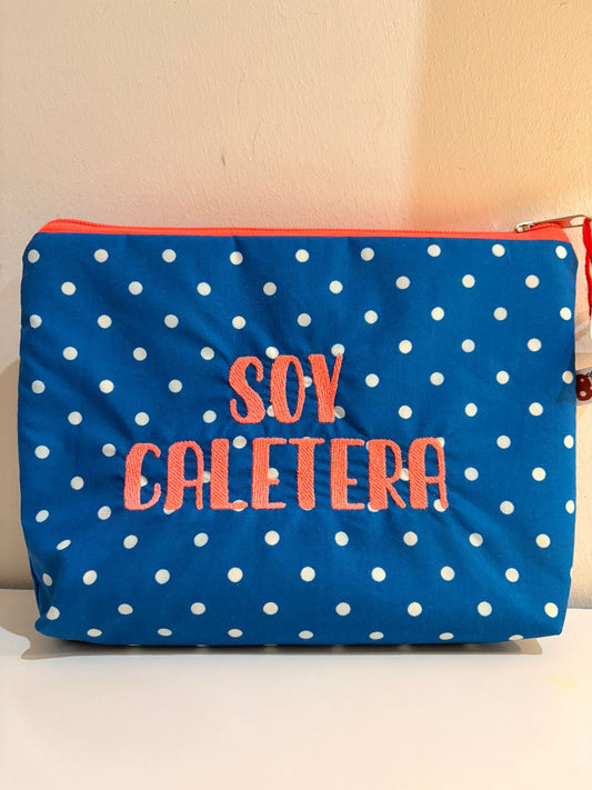Neceser soy caletera lunares turquesa letra rosa