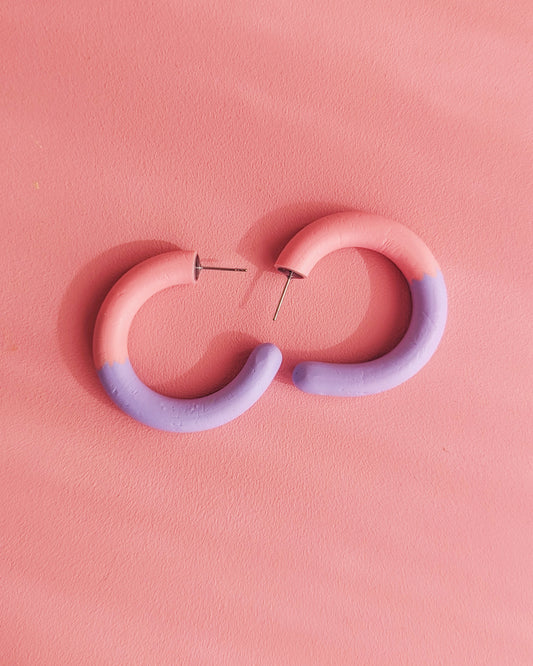 Two-tone Hoop Earrings - Lilac + Pink