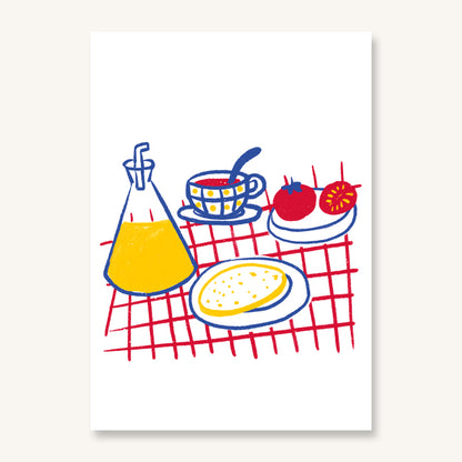 Lámina Desayuno andaluz azul rojo amarillo