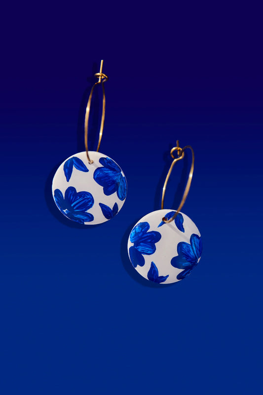 Pendientes flores grandes pintado a mano