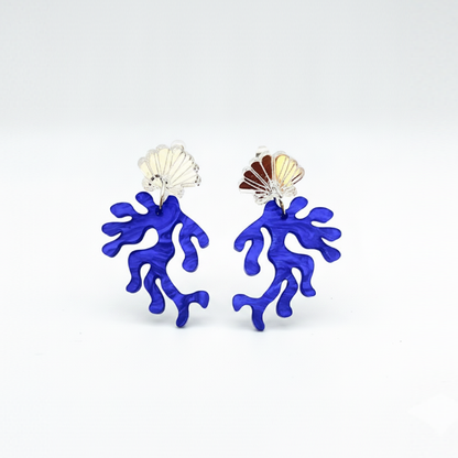 Pendientes coral azul y concha