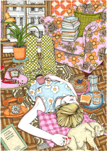 A4 sheet Cat girl napping