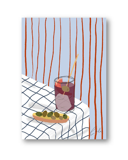 Lámina Vasito de vermú y pincho de aceituna