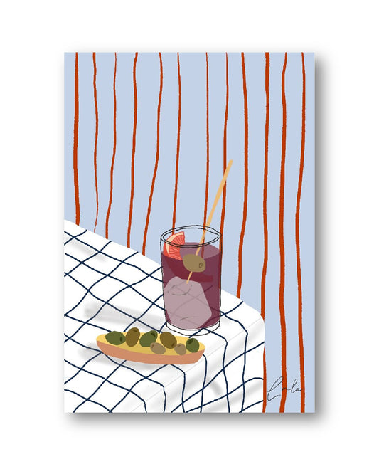 Lámina Vasito de vermú y pincho de aceituna