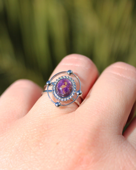Anillo Siempreviva morado y plateado