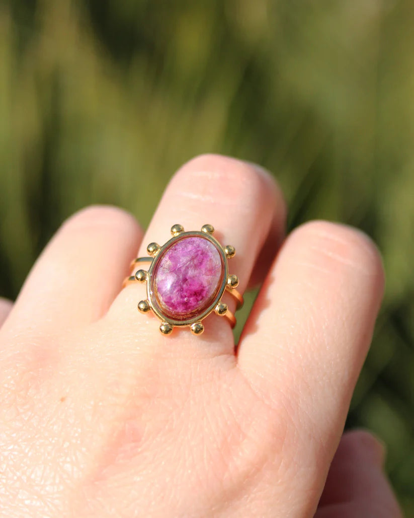 Anillo Orquídea morado y blanco - dorado