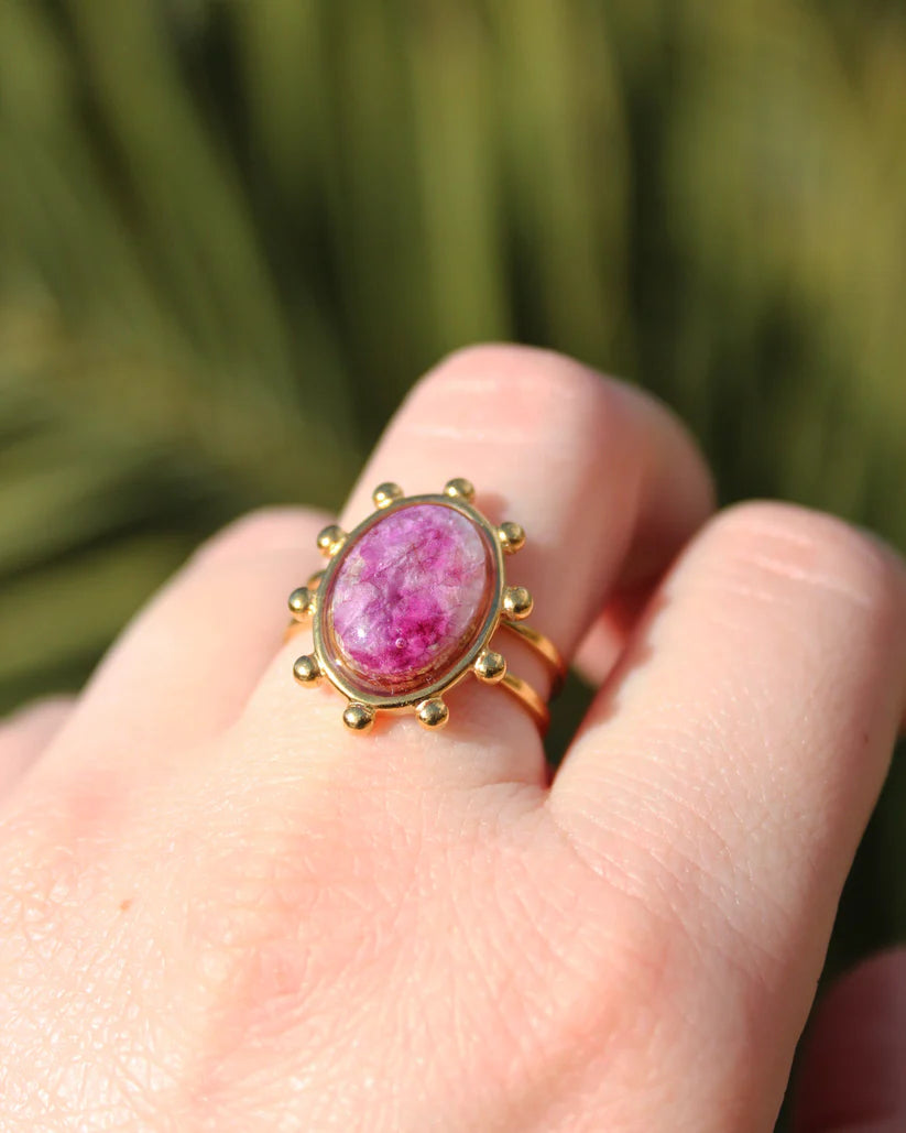 Anillo Orquídea morado y blanco - dorado