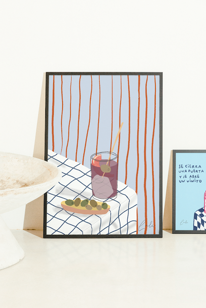 Lámina Vasito de vermú y pincho de aceituna