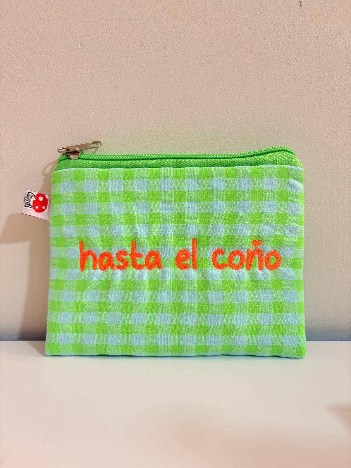 Vichy verde fluor letra naranja - Monedero - Hasta el coño