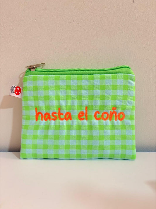 Vichy verde fluor letra naranja - Monedero - Hasta el coño