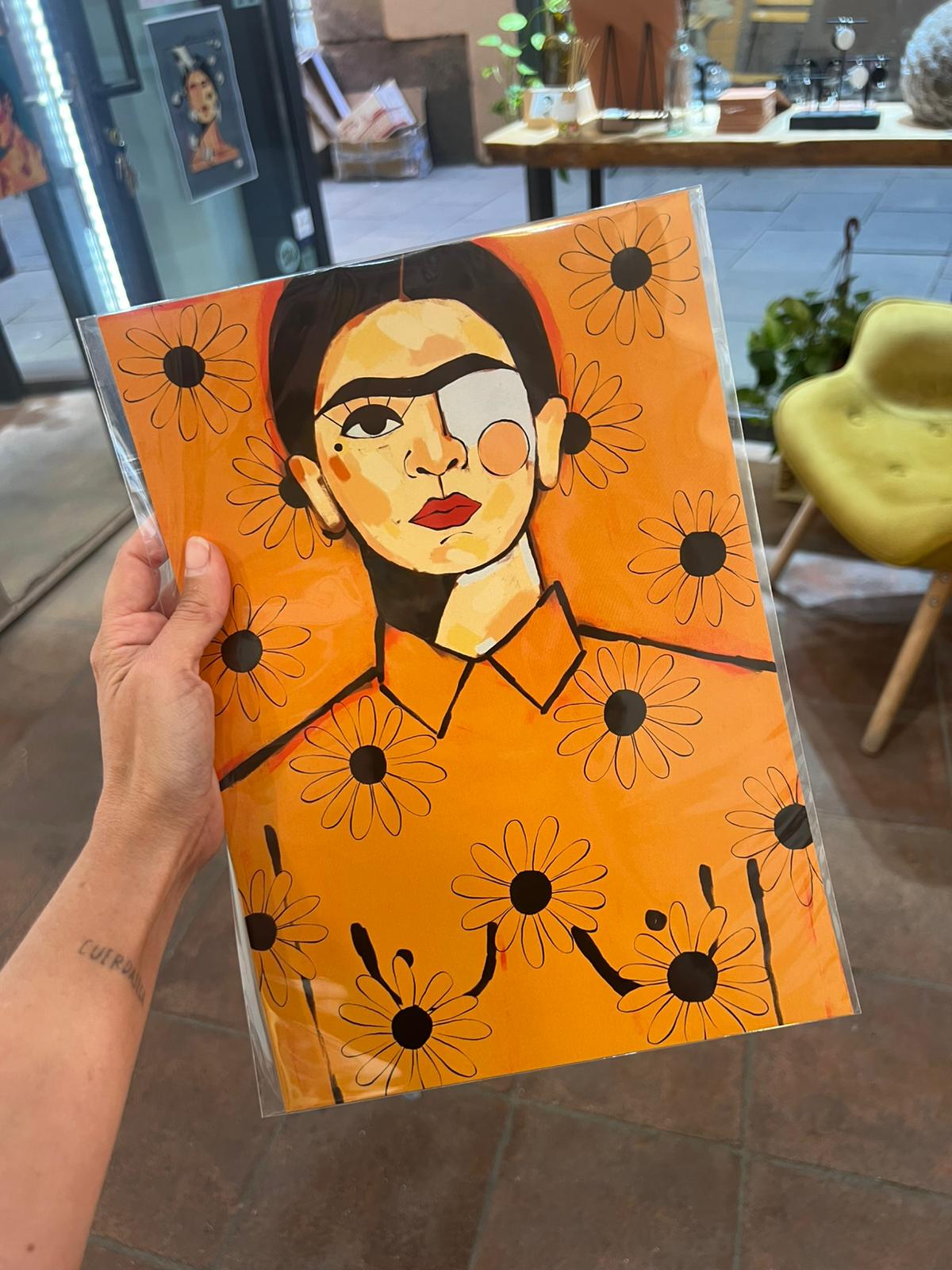 Lámina versión Frida flores amarillas