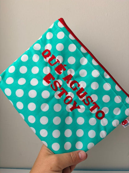 Turquesa lunares letras rojo - Que agusto estoy - Neceser