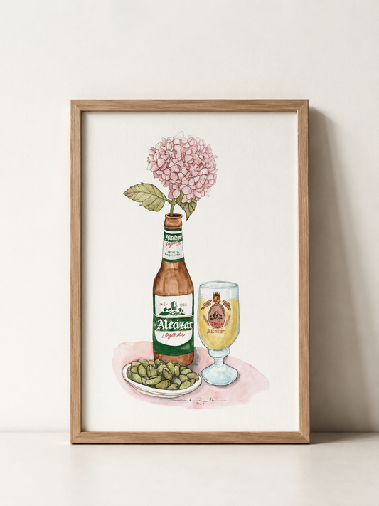 Lámina de cerveza alcázar con vaso