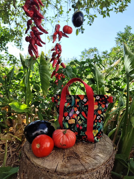 Bolso negro huerta frutas y verduras
