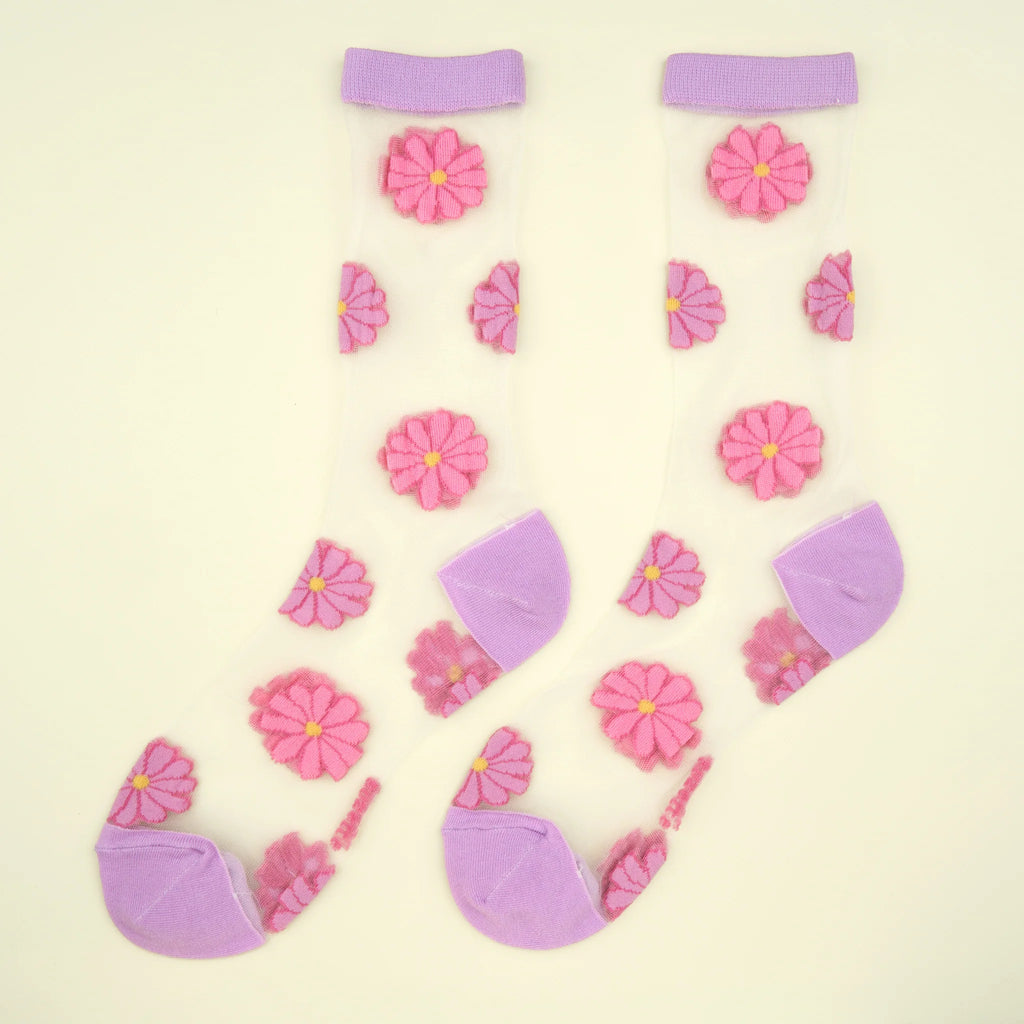 Calcetines margaritas rosas transparentes
