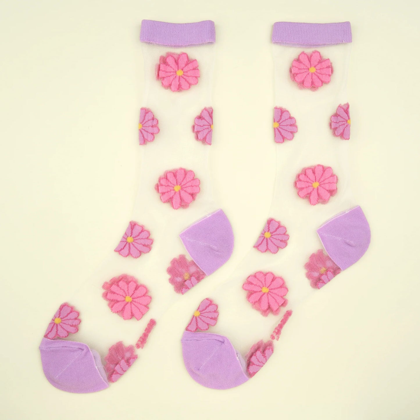 Calcetines margaritas rosas transparentes