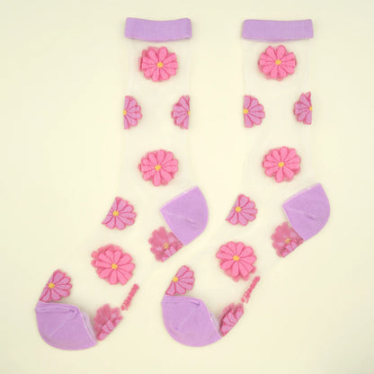Calcetines margaritas rosas transparentes