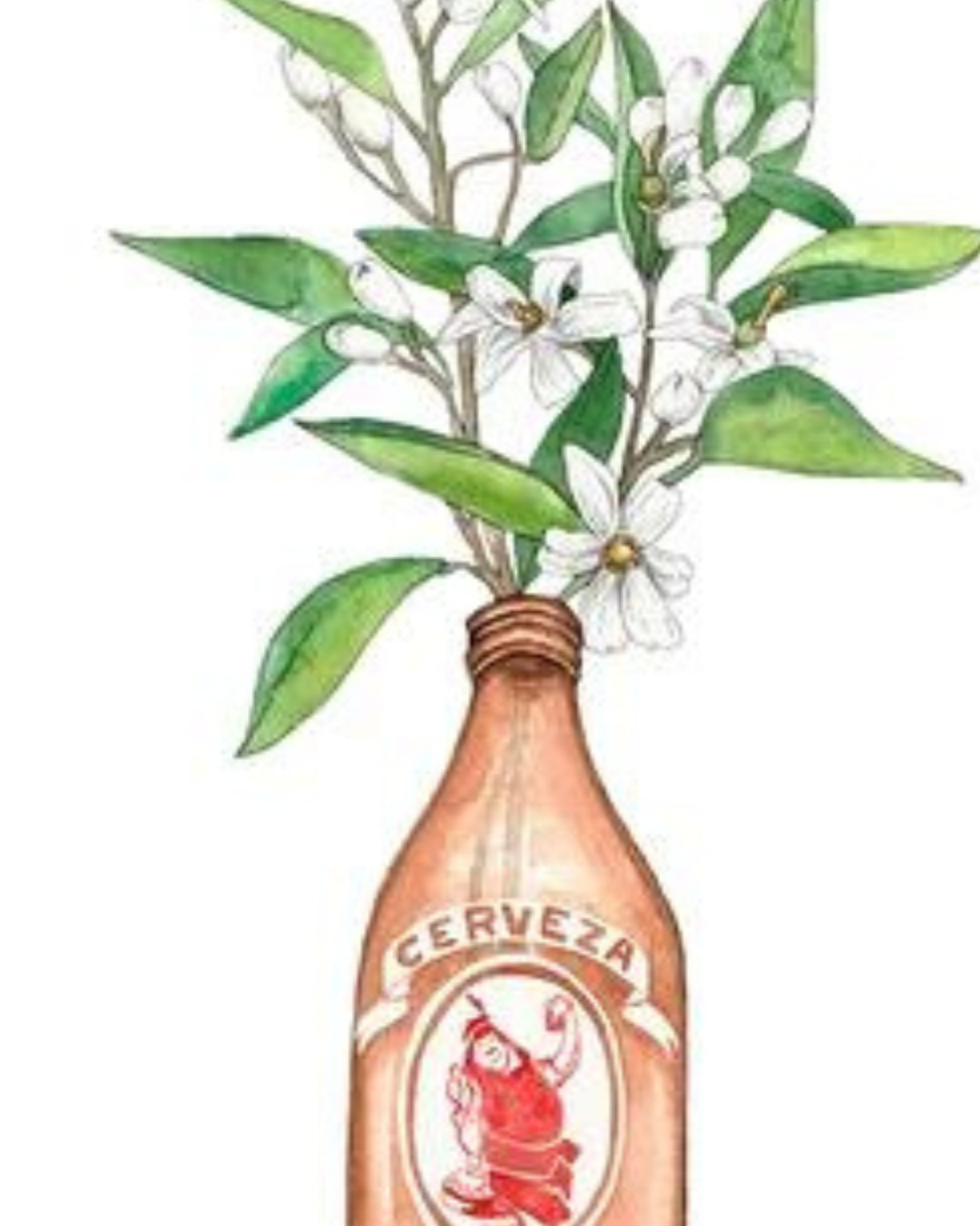 Lámina Botellín Cruzcampo con flores de azahar