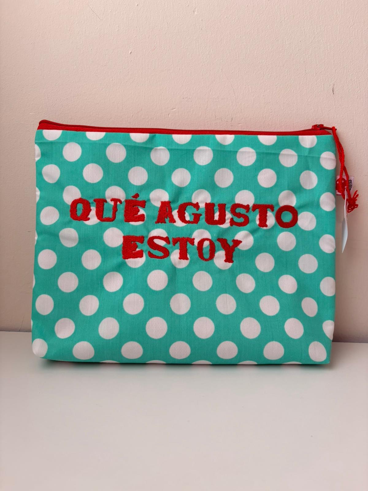 Turquesa lunares letras rojo - Que agusto estoy - Neceser