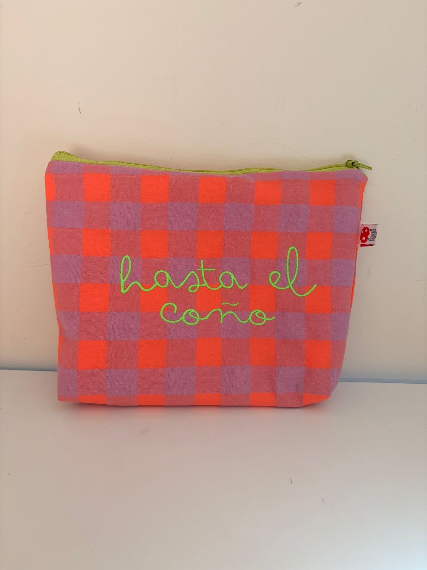 Vichy coral lila letra verde - Hasta el coño - Neceser