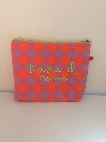 Vichy coral lila letra verde - Hasta el coño - Neceser