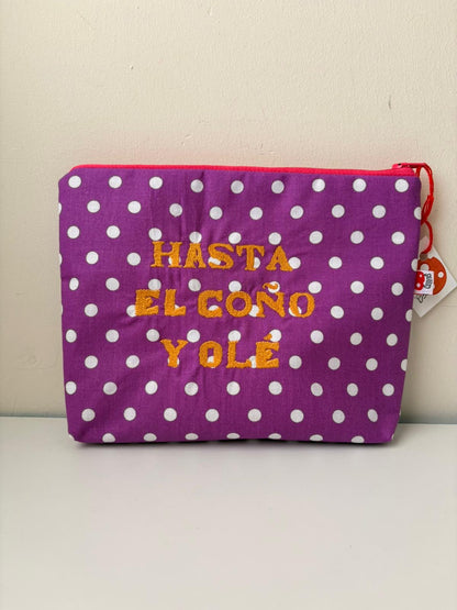 Morado lunares letra dorada - Hasta el coño y olé - Neceser