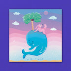 Lámina Perro con Ballena y palmera