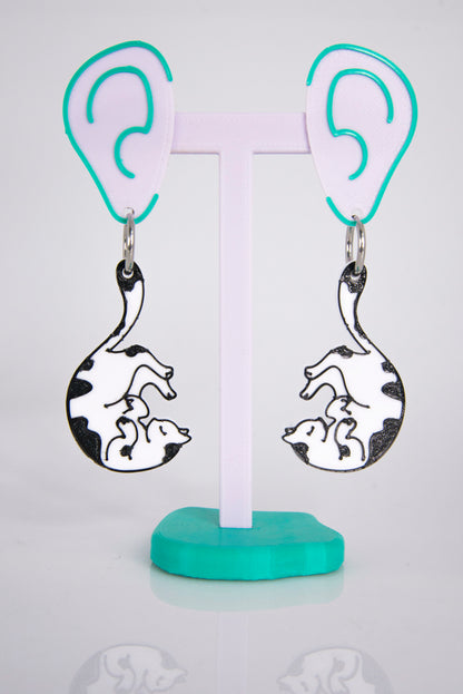 Pendientes Gato negro blanco 3D