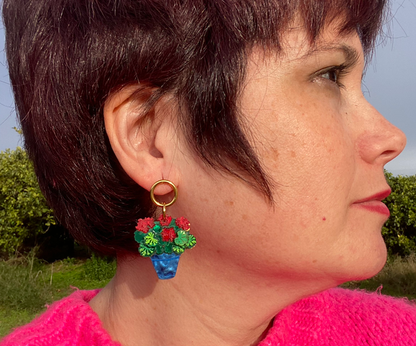 Pendientes PACK silla enea y maceta geranios