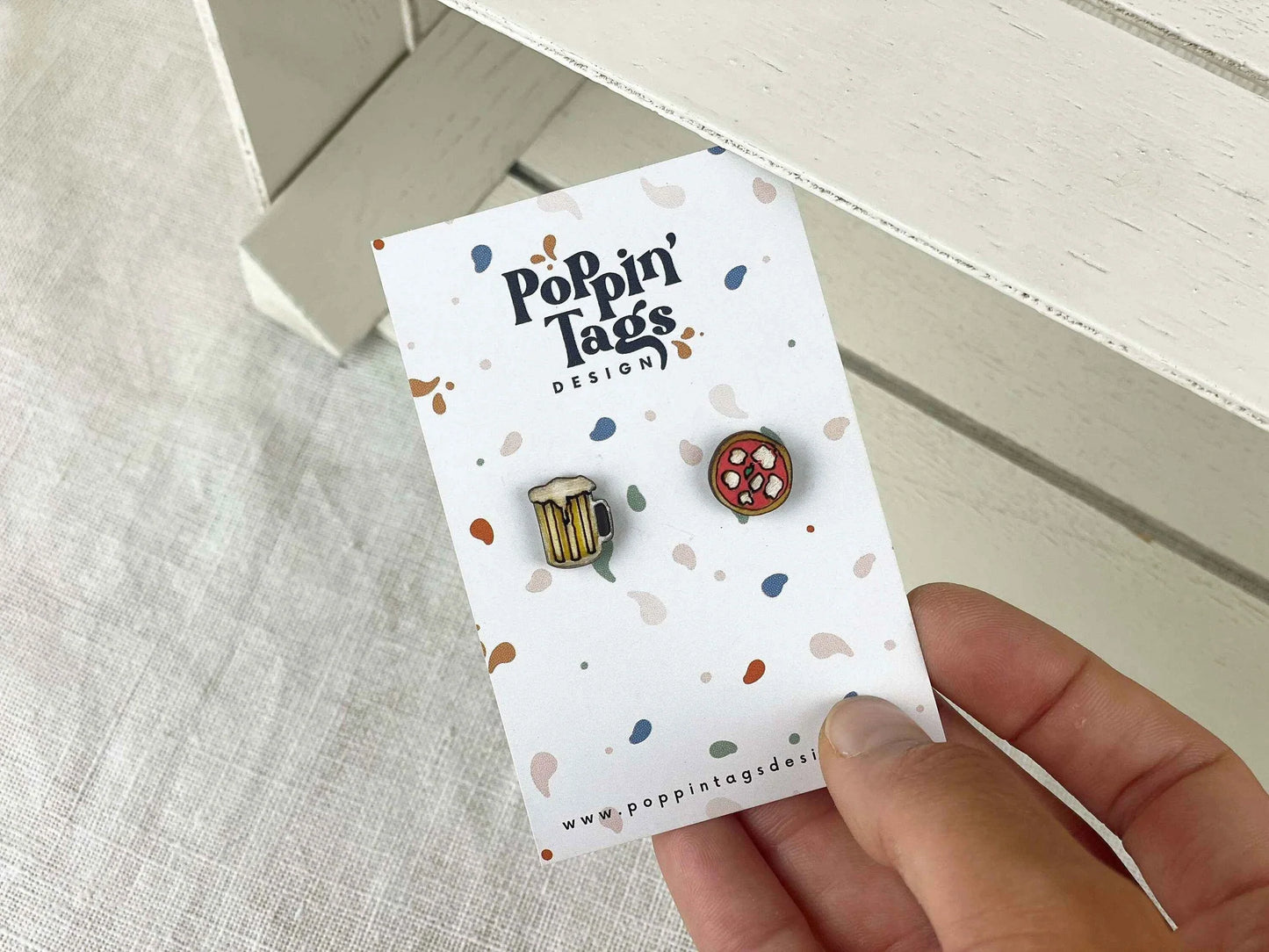 Pendientes mini pizza y cerveza