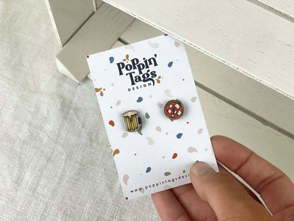 Pendientes mini pizza y cerveza
