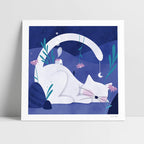 Lámina Gato casa luna