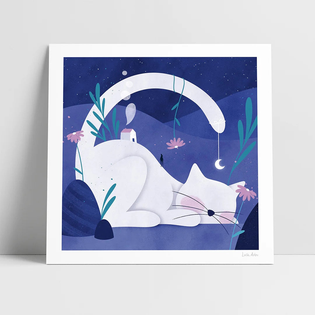 Lámina Gato casa luna