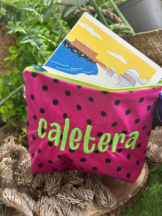 Caletera Cádiz Toiletry Bag - Purple polka dots green letter